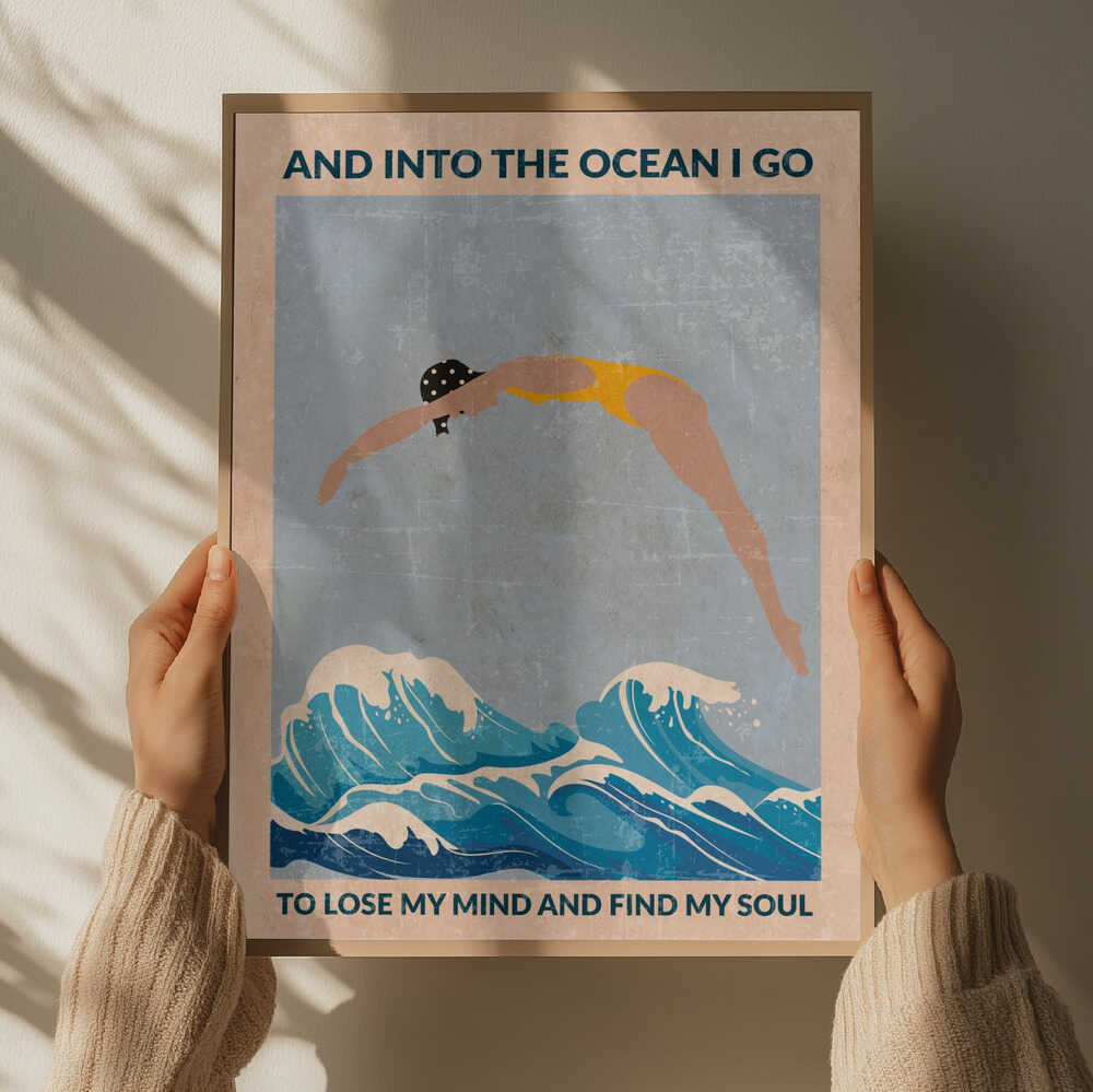 Woman Diving Ocean Waves