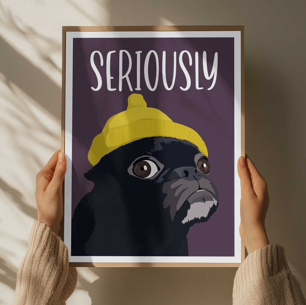 Serious Pug Yellow Beanie