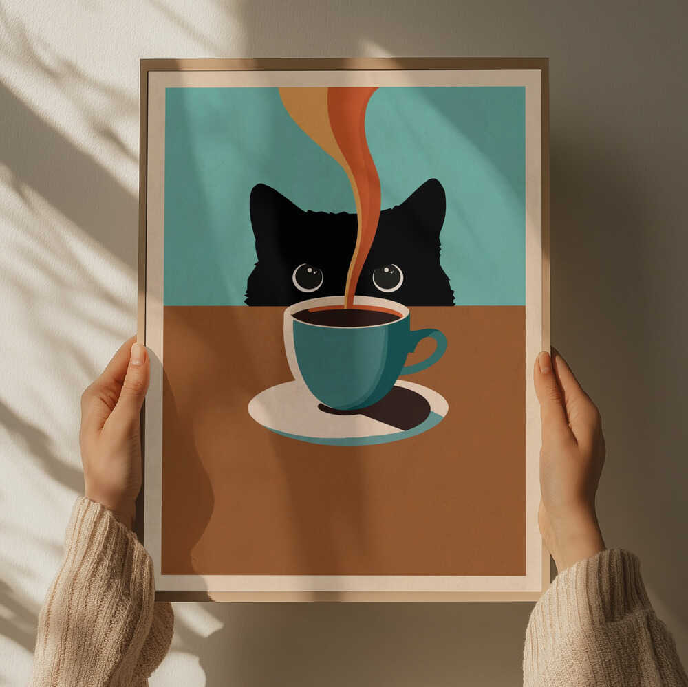 Nyfiken katt och kaffe