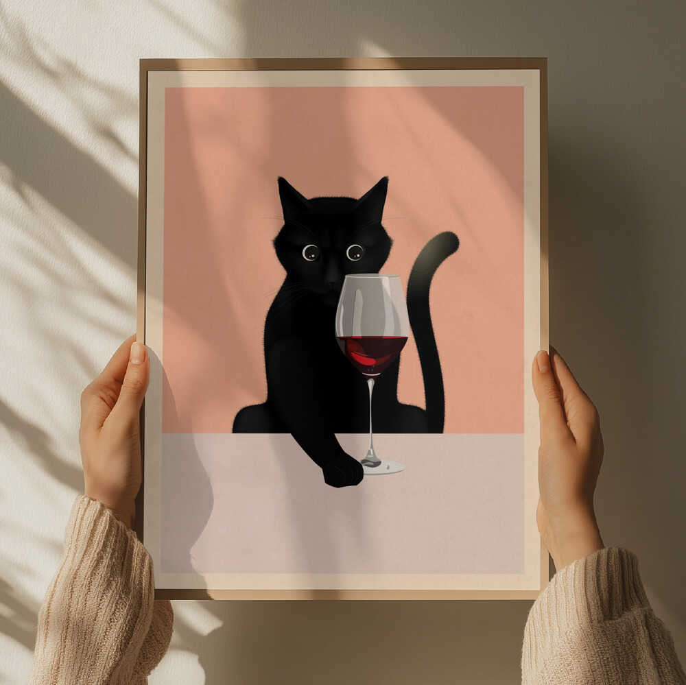 Svart katt och vinglas
