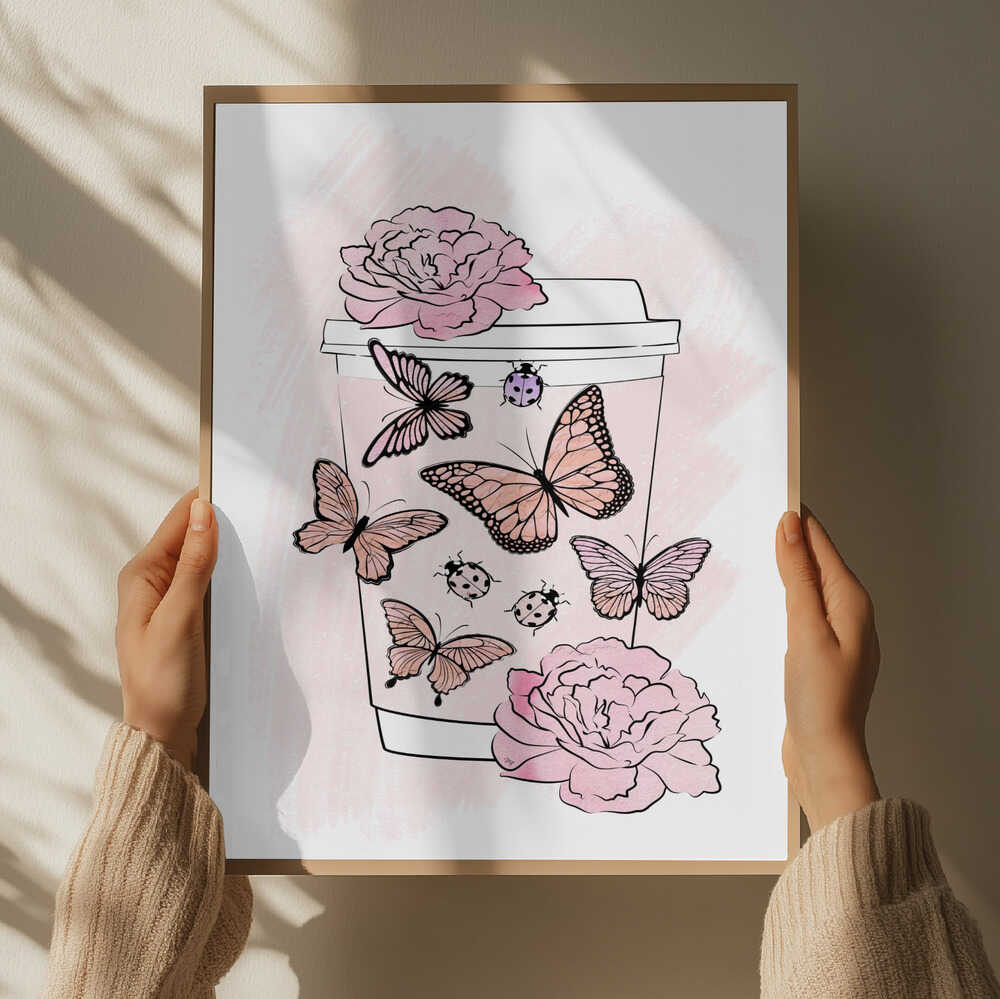 Pink Butterfly Coffee Cup