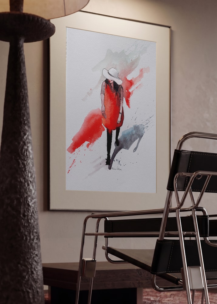 Red Dress Watercolor