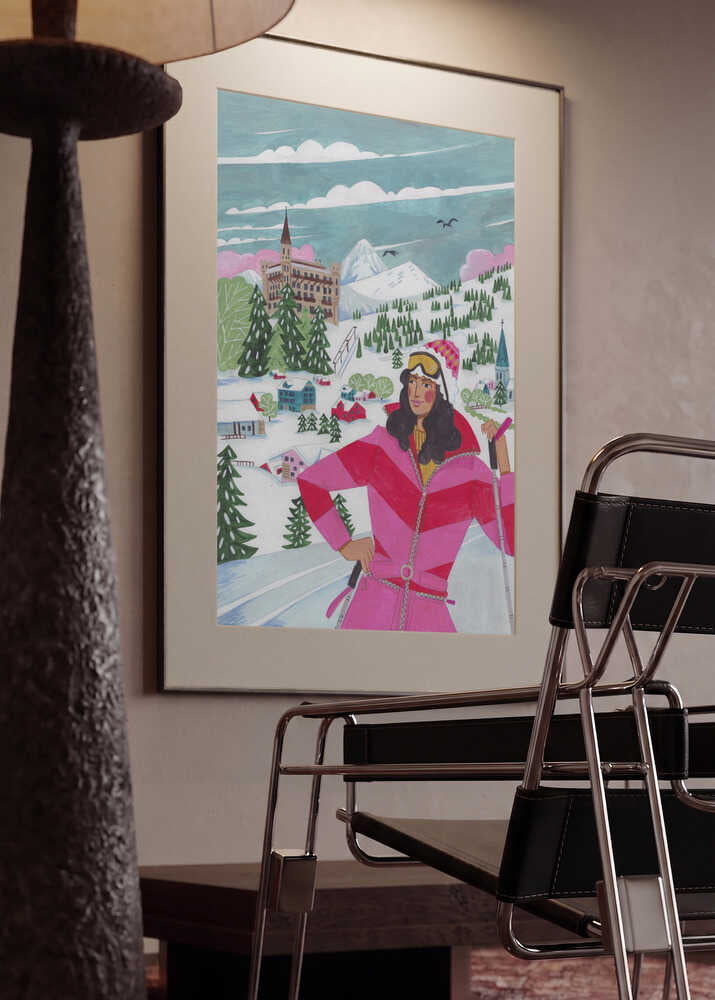 Winter Scene Woman Skiing Christmas