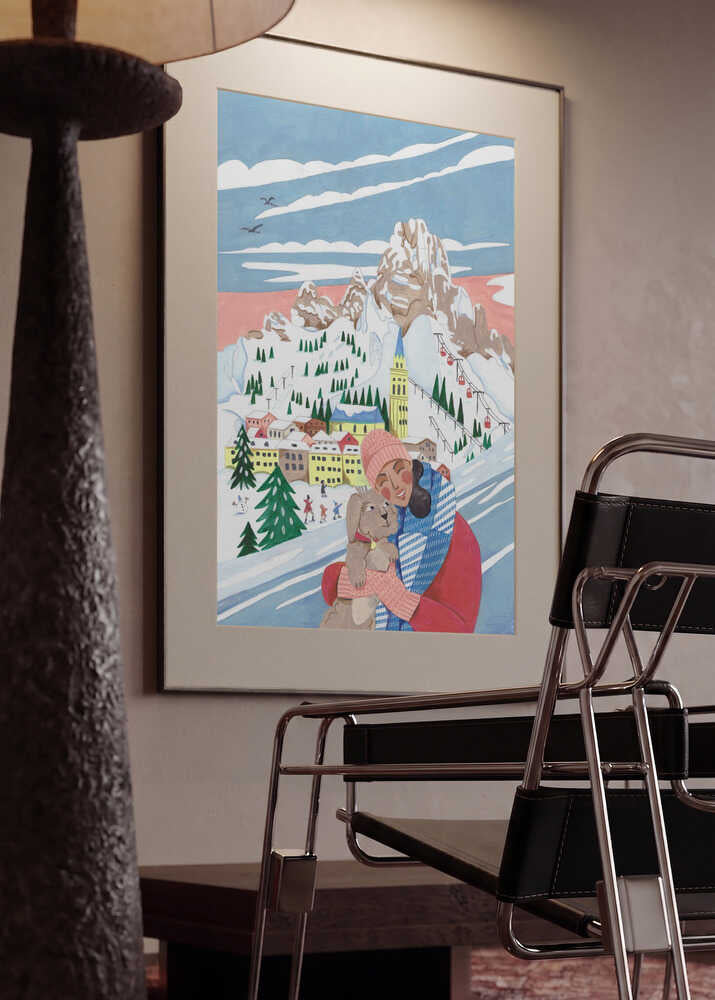 Winter Scene Woman and Dog Christmas
