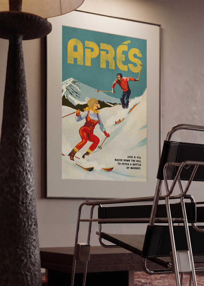 Vintage Pin Up Apres Whiskey Ski Couple