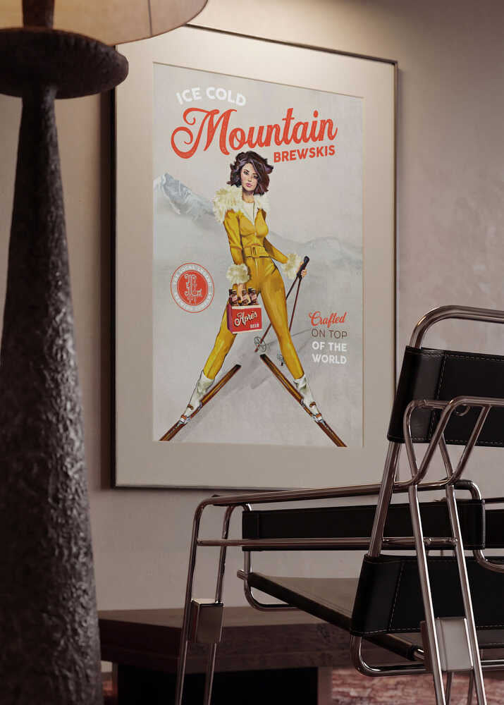 Ice Cold Beer Vintage Pinup Ski Art