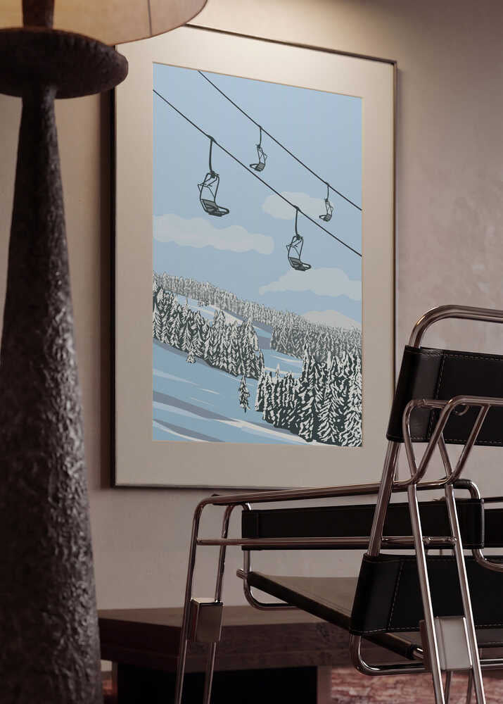 Snowy Mountain Ski Lifts
