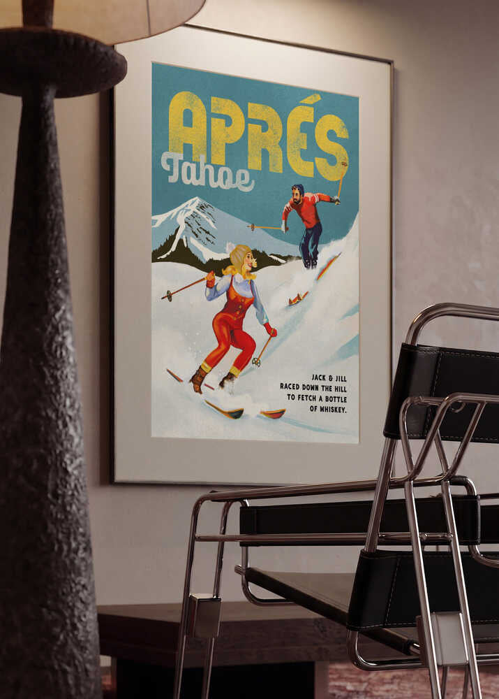 Apres Ski Lake Tahoe California Vintage Skiing Art