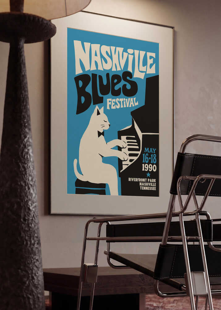Vintage Blues Cat Piano