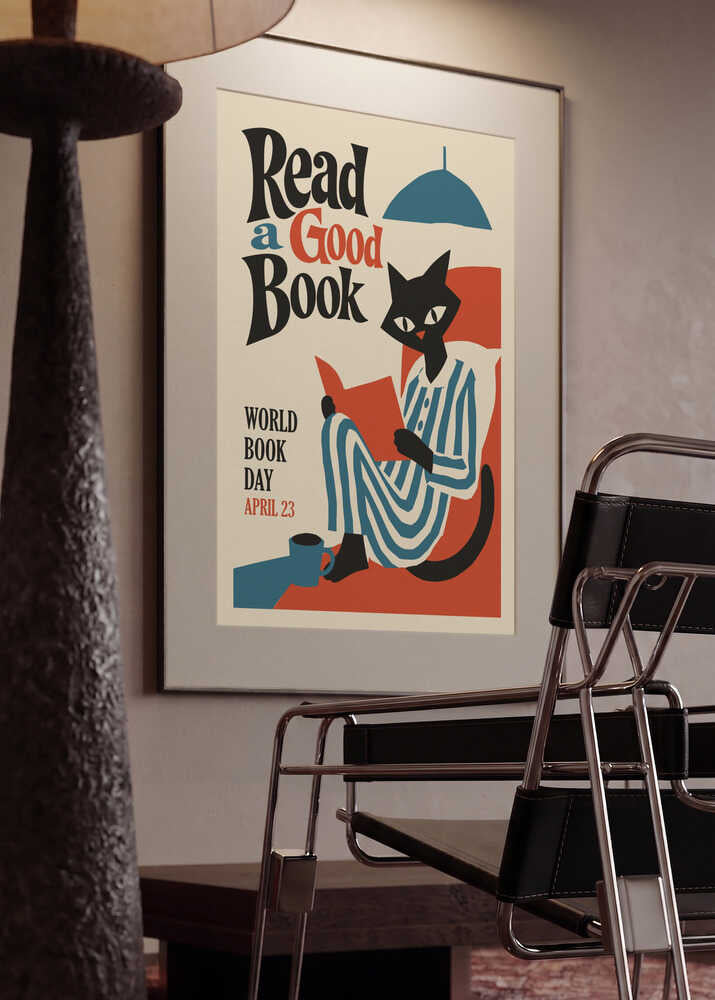Cozy Black Cat Reading