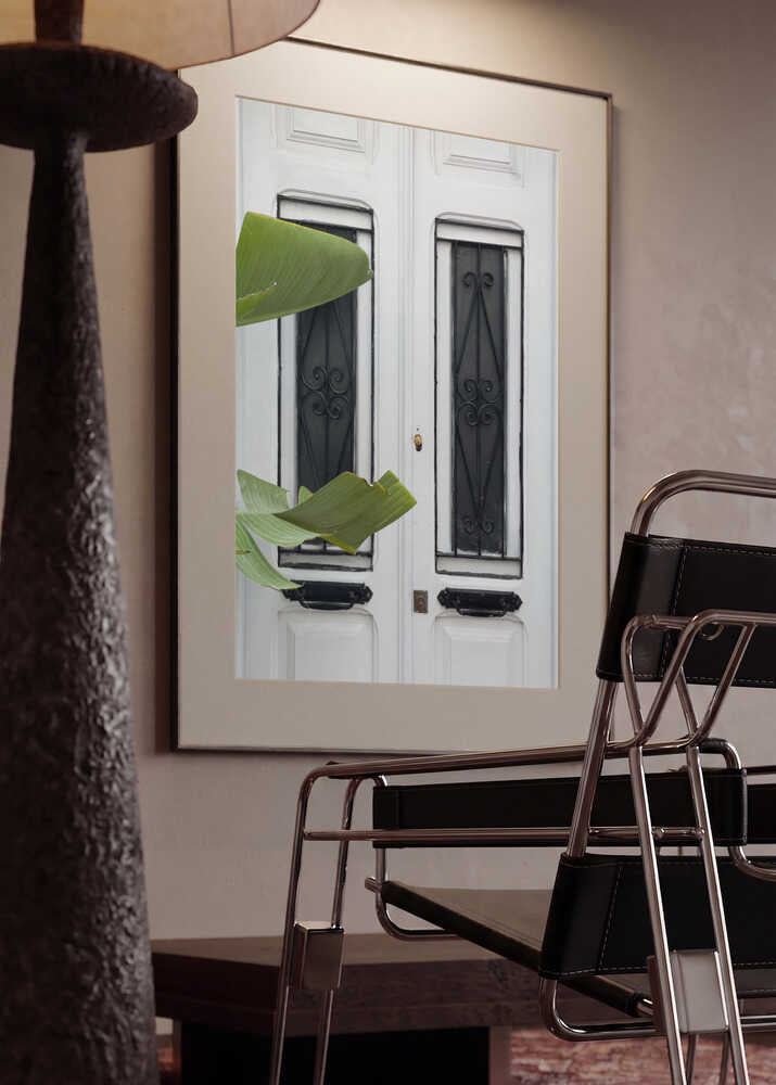 Elegant White Door Tropical Leaves