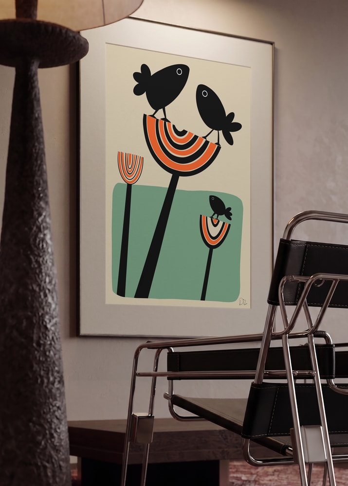 Whimsical Birds on Plants