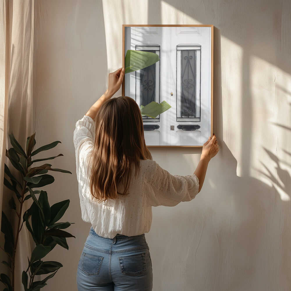 Elegant White Door Tropical Leaves